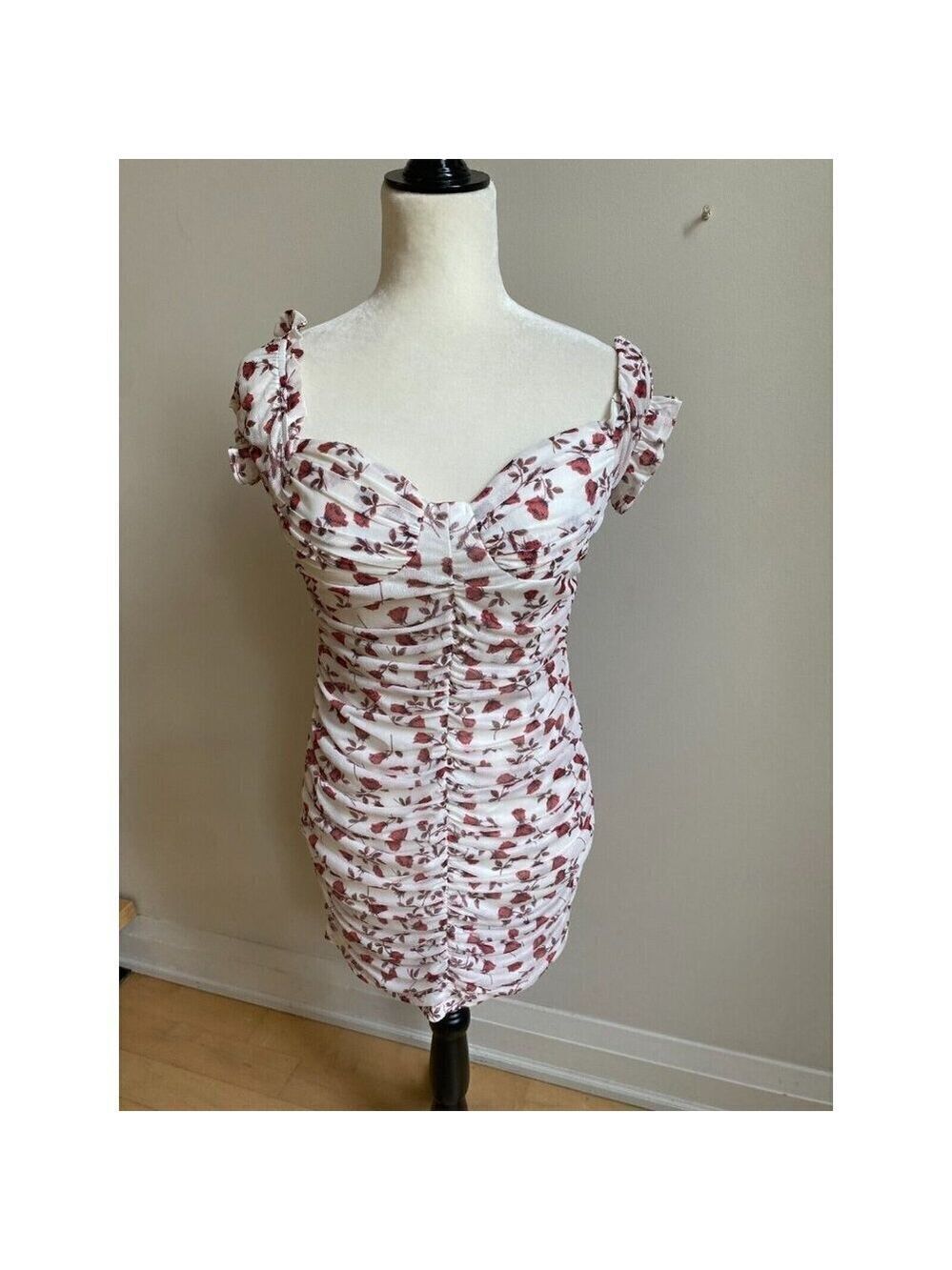 O.Vianca womens floral ruched NEW bodycon dress size small